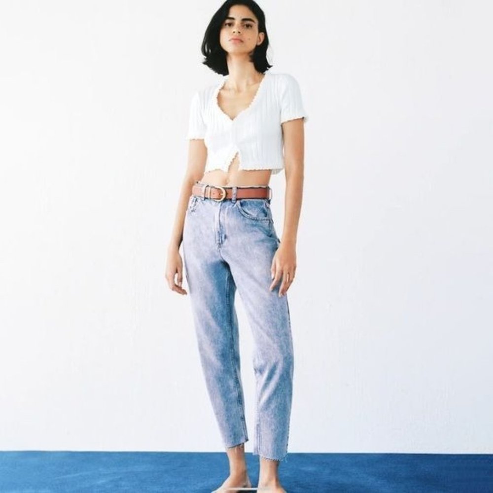 ZARA‎ Mom Fit High Rise Mom Leg Ankle Rigid Jeans Sz 6
